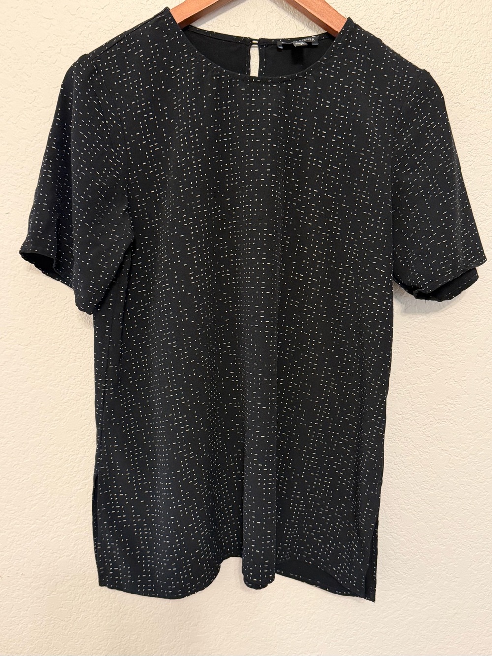 Eileen Fisher Morse Code Dot Dash Print Short Sleeve Top Size Small RN#78121